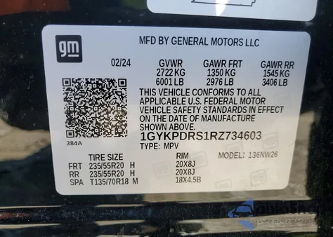 2024 Cadillac Xt6 Premium Luxury z USA, uszkodzony, nr VIN 1GYKPDRS1RZ734603